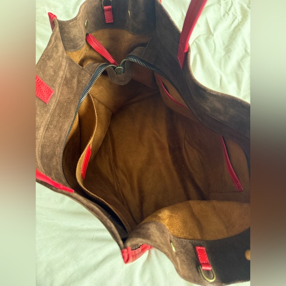 Parker Thatch Framed Mimi Suede Espresso with Red - Picture 6 of 11